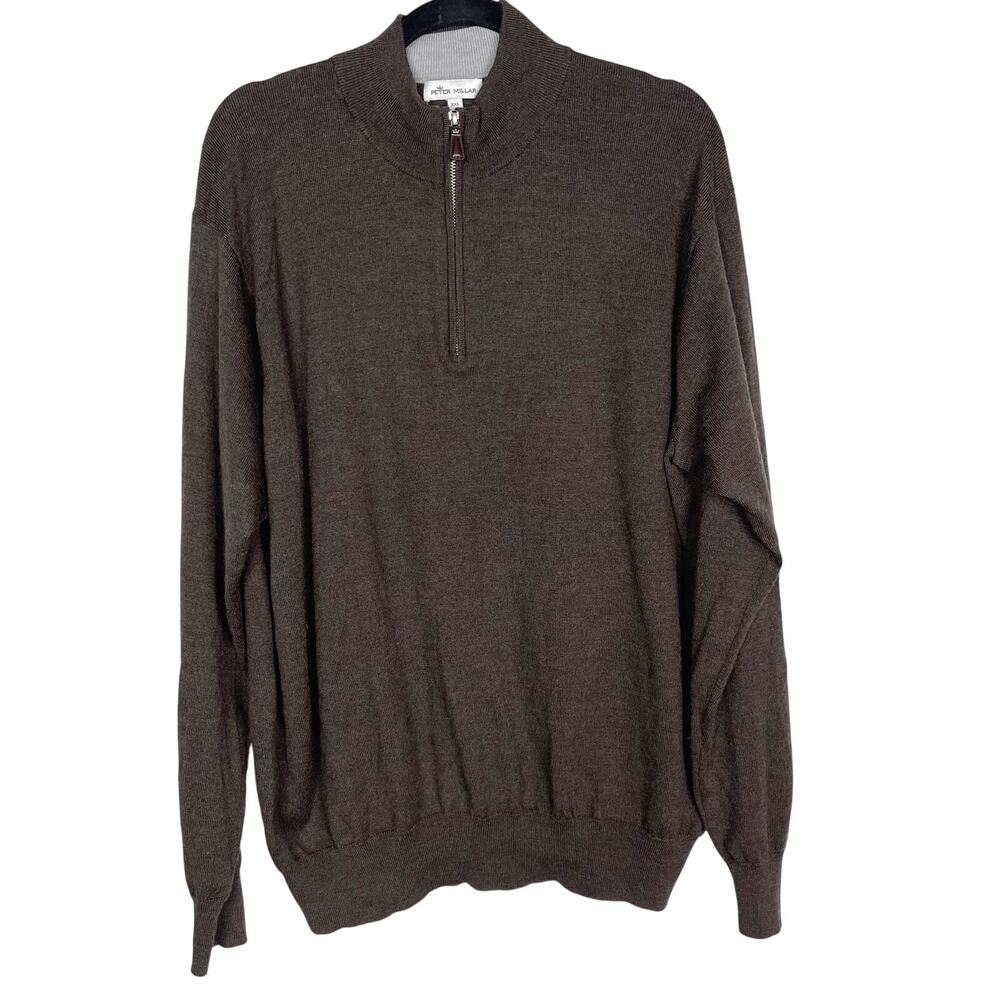 Peter Millar Mens XXL Brown Crown Soft Merino Wool Silk Quarter Zip Sweater 2XL